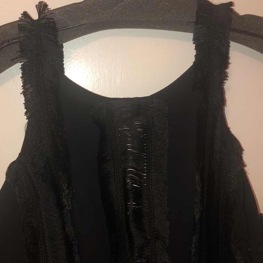 Black Sandro Rogee Fringe Dress Size 3/L - Picture 4 of 6
